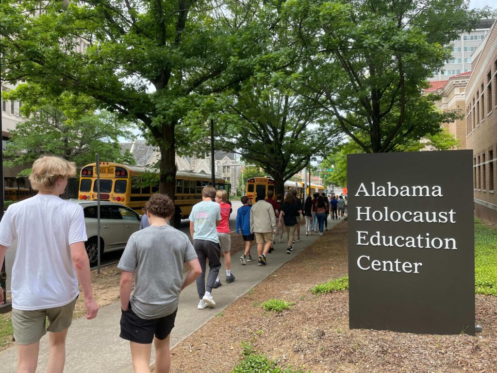Students walking into The Alabama Holocaust Education Center